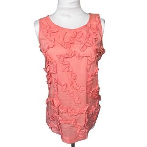 J. Crew Shirt Womens Size 4 Peach Sleeveless Ruffle Front Cotton Side Zip